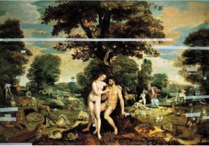 The Garden Of Eden, With The 
Fall Of Man In The Foreground, The Creation Of Eve, And The Expulsion 
From The Garden Beyond by Maarten de Vos