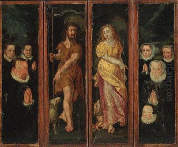 Saint John The Baptist And Saint
Margret With Donors - A Set Offour Compartments From An Altarpiece - view 1