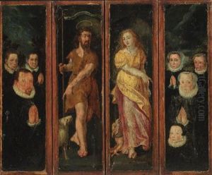 Saint John The Baptist And Saint
Margret With Donors - A Set Offour Compartments From An Altarpiece by Maarten de Vos