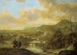 Ampio Paesaggio Fluviale E Montano Con Un Mulino Ad Acqua
