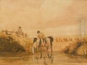 Figures And Horses Watering by Peter de Wint