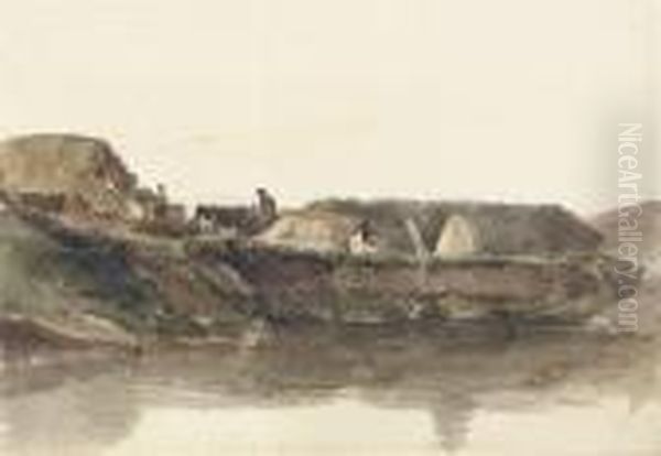 Farm Buildings And A Cart On The Banks Of Stream - view 1
