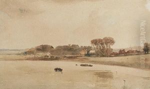 A River Scene With Houses Beyond by Peter de Wint