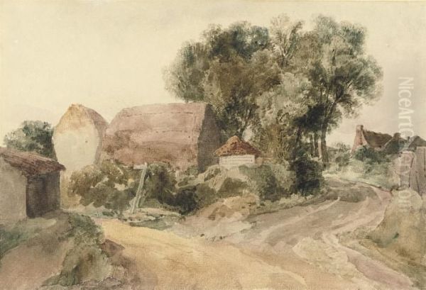 Farm Buildings At A Fork On A Country Lane - view 1
