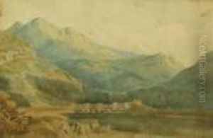 Figures In A Welsh Mountain Landscape by Peter de Wint