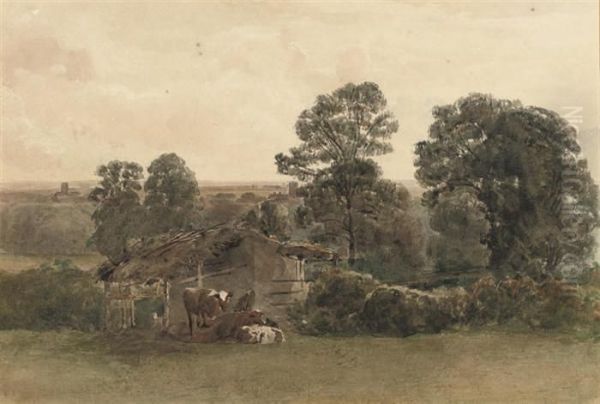 Cattle Oustide A Cowshed In A Rural Landscape - view 1