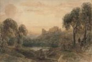 A Traveller On Horseback Before A Ruined Castle At Dusk by Peter de Wint
