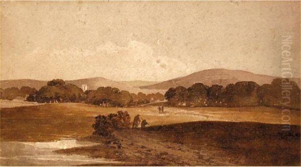 Watercolour,figures In A Landscape, Unsigned - Mounted But Unframed - view 1