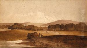 Watercolour,figures In A Landscape, Unsigned - Mounted But Unframed