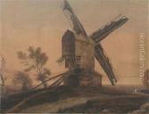 Cattle By A Windmill In An Extensive Landscape by Peter de Wint