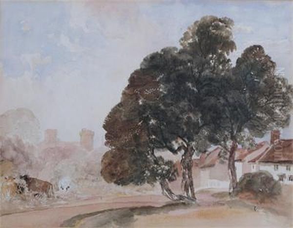 Village Scene With Cattle Grazing - view 1