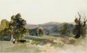 Drover And Two Cows In A Landscape