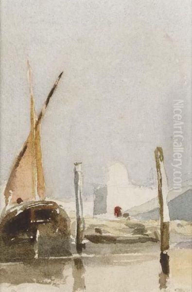 A Barge Near Mooring Posts - view 1