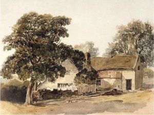 A Woman Drying Clothes Outside A Farmhouse Near Methley, Yorkshire by Peter de Wint