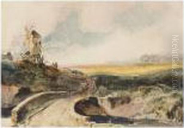A Bridge Over A River With A Windmill Beyond - view 1