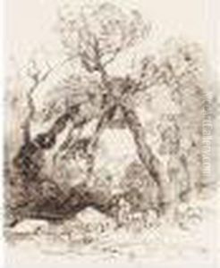 Figures In A Wood, Mountains And The Sea Beyond by Peter de Wint