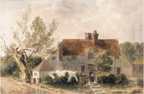 A Woman Standing In Gateway Of A Cottage - view 1