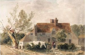 A Woman Standing In Gateway Of A Cottage A Woman Standing In Gateway Of A Cottage