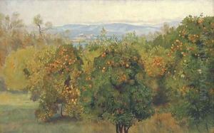 View of The Citadel, Corfu, with an orange grove in the foreground by Edward Lear