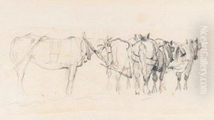 Studies Of Harvesters, Cart Horses And Deer