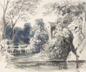 A Watermill In A Wooded River Landscape by Peter de Wint