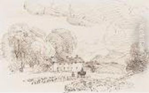 Shepherd With A Flock Of Sheep By A Cottage by Peter de Wint