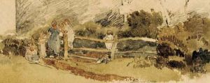 Study Of Children Climbing A Fence; And Landscape Study by Peter de Wint