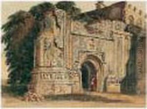 A Figure Standing In The Doorway Of A Ruined Chapel A Figure Standing In The Doorway Of A Ruined Chapel