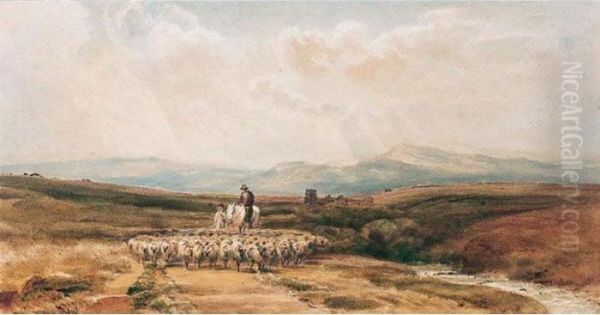 A Horseman, A Shepherd And Sheep On A Country Road - view 1