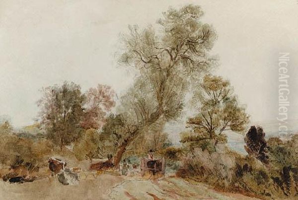 Figures And A Horse And Cart On A Country Track - view 1