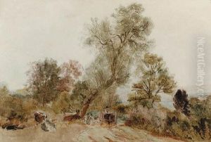 Figures And A Horse And Cart On A Country Track by Peter de Wint