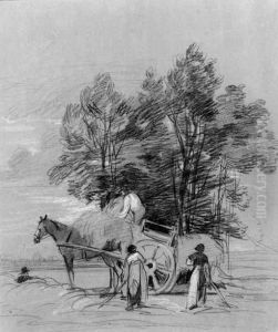 Figures Loading A Haycart, Beneath A Tree