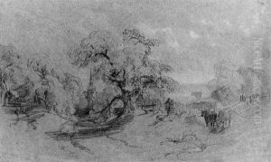Cattle On The Edge Of A Lane, A Church Beyond