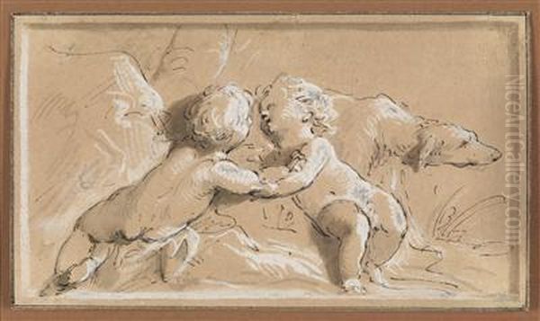 Two Playing Putti And A Dog - view 1