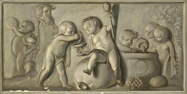 Bacchic Revellers Disporting In Classical Ruins - view 1