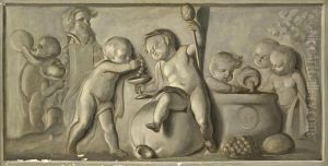 Bacchic Revellers Disporting In Classical Ruins by Jacob de Wit