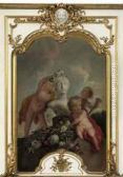 Putti Decorating A Sculpture With Flower Garlands - view 1