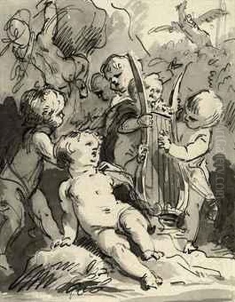 Putti Playing A Lyre - view 1