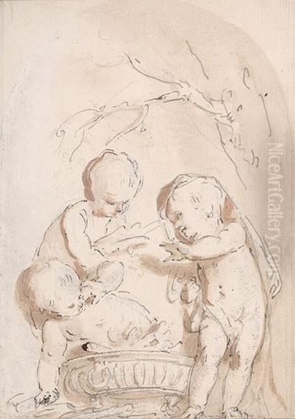 Three Putti Around A Brazier - view 1