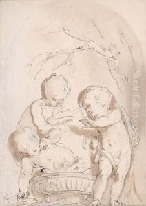 Three Putti Around A Brazier by Jacob de Wit