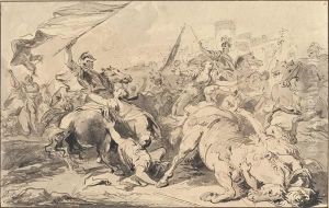 Romische Kavallerie, Im Gefecht Mit Den Sabinern Beim Raub Der Sabinerinnen by Jacob de Wit