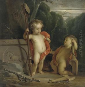 Putti With Symbols Of Strength And Obedience by Jacob de Wit