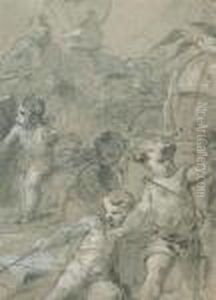 Triumphal Procession With Putti Playing Musical Instruments, Elephants And Dromedaries.