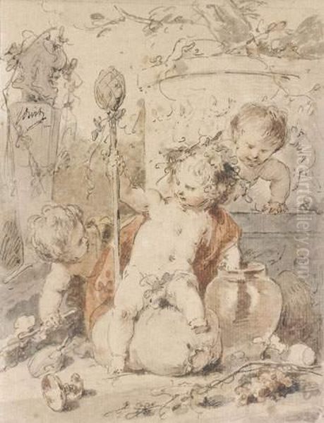 Trois Putti Dans Des Jarres - view 1