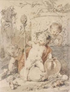 Trois Putti Dans Des Jarres by Jacob de Wit