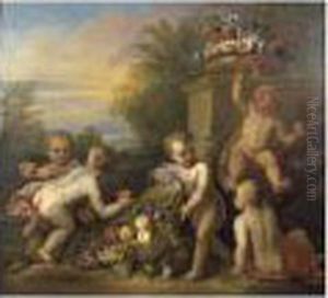 Des Puttis Jouant Dans Un Jardin by Jacob de Wit