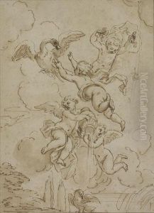 Group Of Putti Playing With A Duck by Jacob de Wit