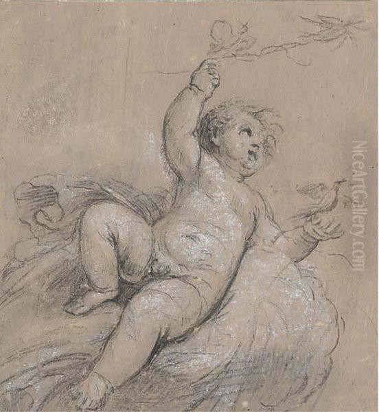 Study Of Cupid Releasing Doves - view 1
