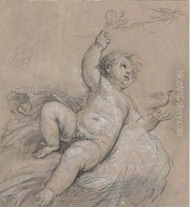 Study Of Cupid Releasing Doves by Jacob de Wit