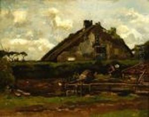 A Man And Woman In Front Ofa Farm